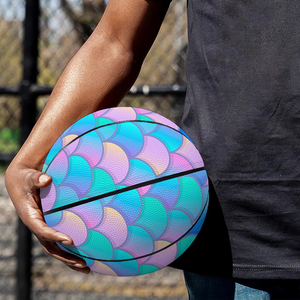 Pink Teal Mermaid Scales Pattern Print Basketball