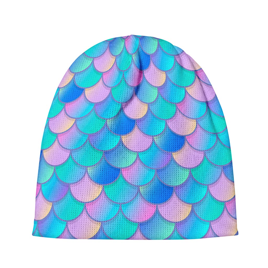 Pink Teal Mermaid Scales Pattern Print Beanie