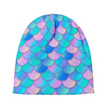Pink Teal Mermaid Scales Pattern Print Beanie