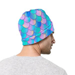 Pink Teal Mermaid Scales Pattern Print Beanie