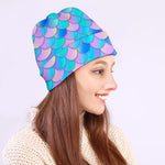 Pink Teal Mermaid Scales Pattern Print Beanie