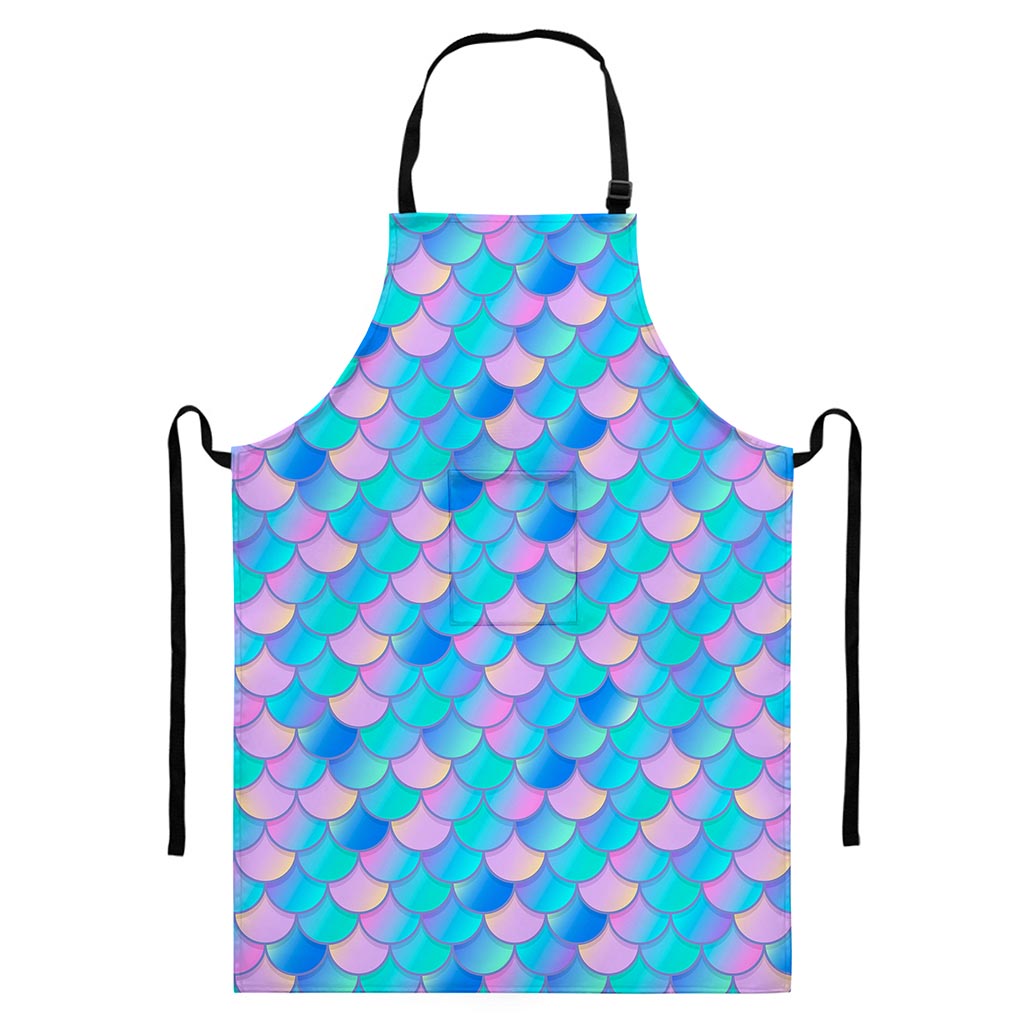 Pink Teal Mermaid Scales Pattern Print Bib Apron With Pocket