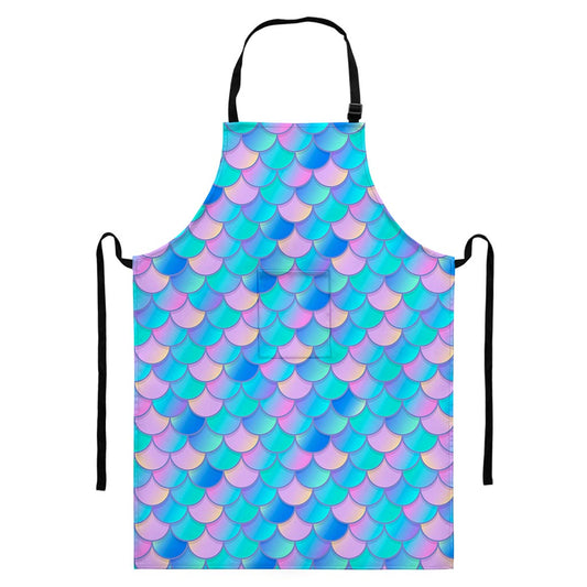 Pink Teal Mermaid Scales Pattern Print Bib Apron With Pocket