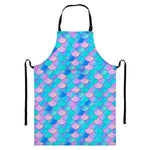 Pink Teal Mermaid Scales Pattern Print Bib Apron With Pocket