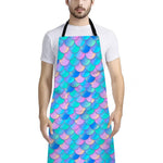 Pink Teal Mermaid Scales Pattern Print Bib Apron With Pocket