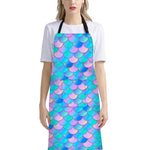 Pink Teal Mermaid Scales Pattern Print Bib Apron With Pocket