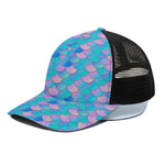 Pink Teal Mermaid Scales Pattern Print Black Mesh Trucker Cap