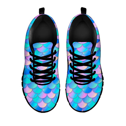 Pink Teal Mermaid Scales Pattern Print Black Running Shoes