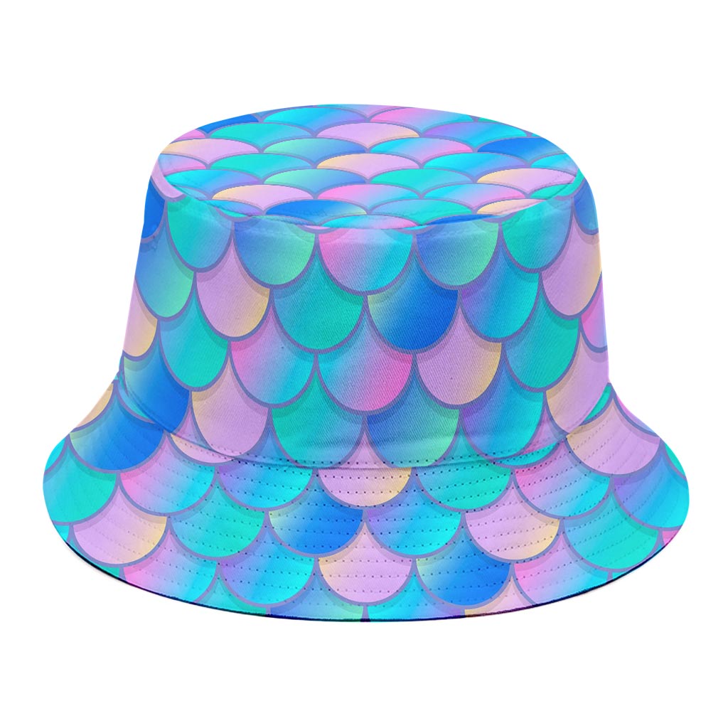 Pink Teal Mermaid Scales Pattern Print Bucket Hat