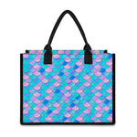 Pink Teal Mermaid Scales Pattern Print Canvas Tote Bag