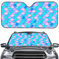 Pink Teal Mermaid Scales Pattern Print Car Windshield Sun Shade