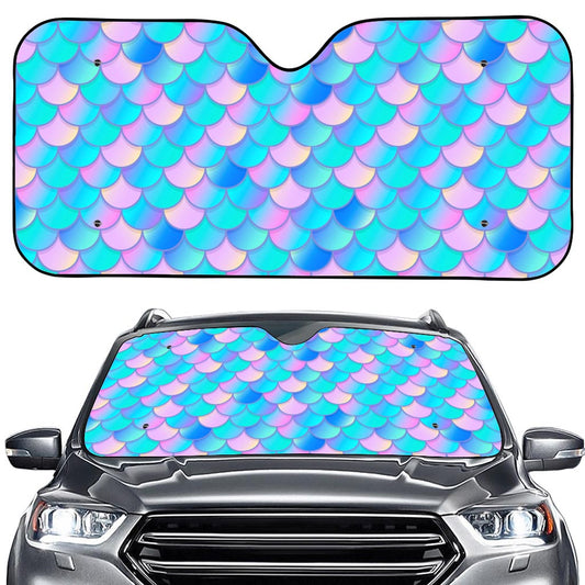 Pink Teal Mermaid Scales Pattern Print Car Windshield Sun Shade