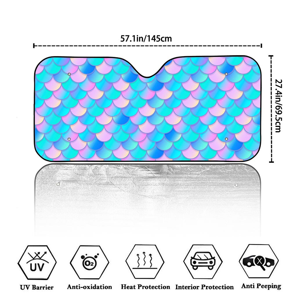 Pink Teal Mermaid Scales Pattern Print Car Windshield Sun Shade