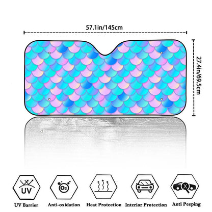 Pink Teal Mermaid Scales Pattern Print Car Windshield Sun Shade