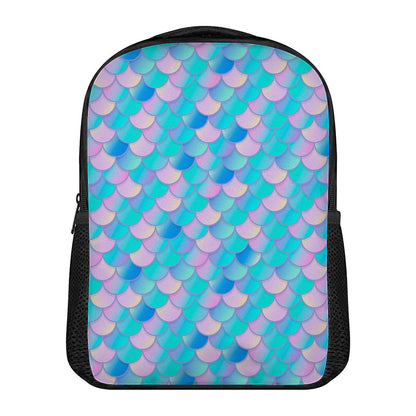 Pink Teal Mermaid Scales Pattern Print Casual Backpack