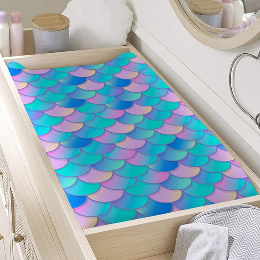 Pink Teal Mermaid Scales Pattern Print Changing Pad Cover