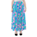 Pink Teal Mermaid Scales Pattern Print Chiffon Maxi Skirt