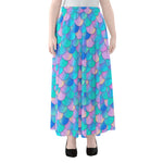 Pink Teal Mermaid Scales Pattern Print Chiffon Maxi Skirt