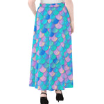 Pink Teal Mermaid Scales Pattern Print Chiffon Maxi Skirt