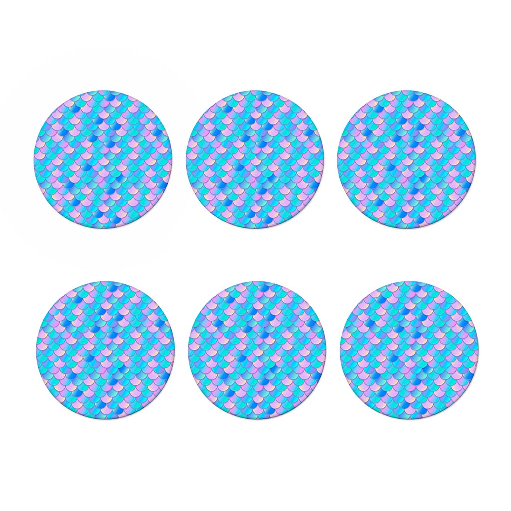 Pink Teal Mermaid Scales Pattern Print Coaster Set