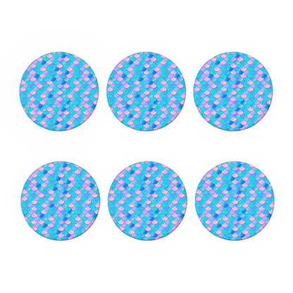Pink Teal Mermaid Scales Pattern Print Coaster Set