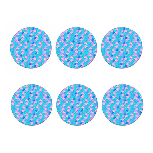 Pink Teal Mermaid Scales Pattern Print Coaster Set