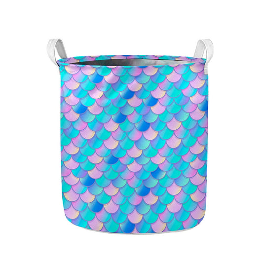 Pink Teal Mermaid Scales Pattern Print Collapsible Laundry Basket