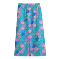 Pink Teal Mermaid Scales Pattern Print Cotton Front Slit Maxi Skirt