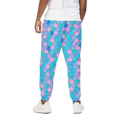 Pink Teal Mermaid Scales Pattern Print Cotton Pants