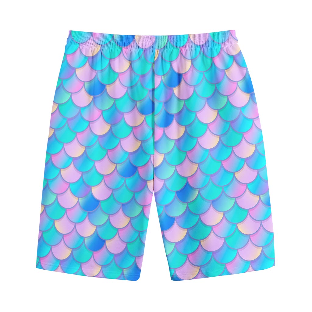 Pink Teal Mermaid Scales Pattern Print Cotton Shorts