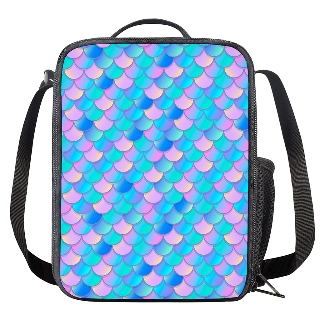 Pink Teal Mermaid Scales Pattern Print Crossbody Lunch Bag