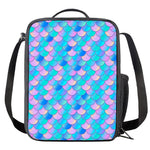 Pink Teal Mermaid Scales Pattern Print Crossbody Lunch Bag