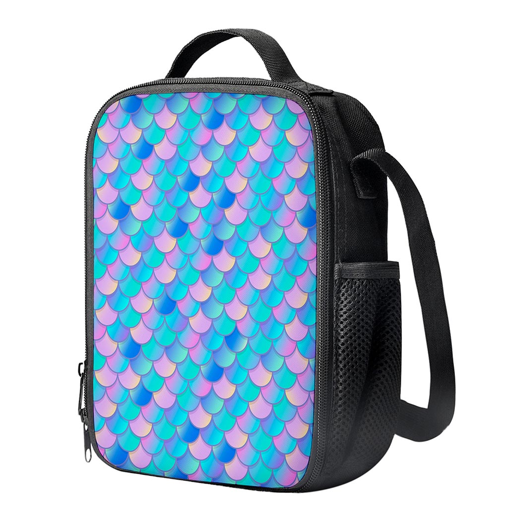 Pink Teal Mermaid Scales Pattern Print Crossbody Lunch Bag