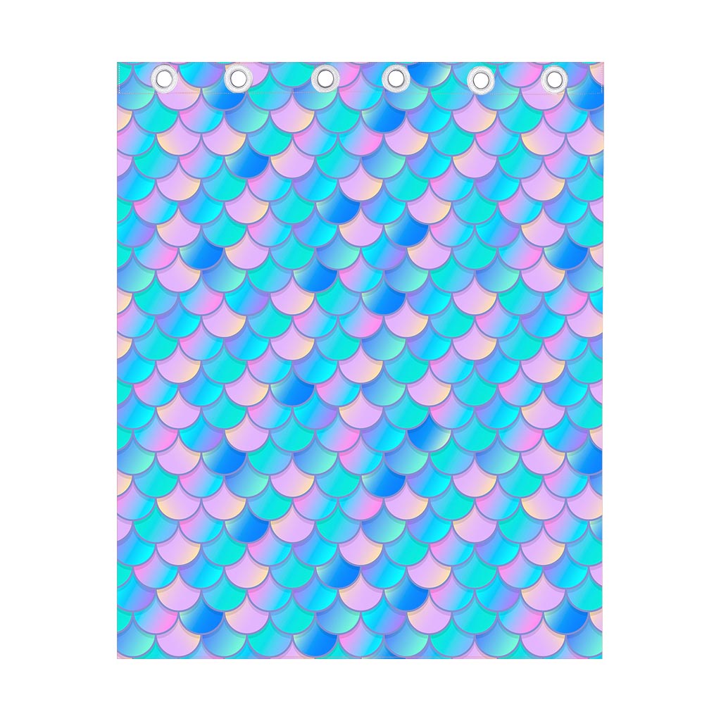 Pink Teal Mermaid Scales Pattern Print Curtain