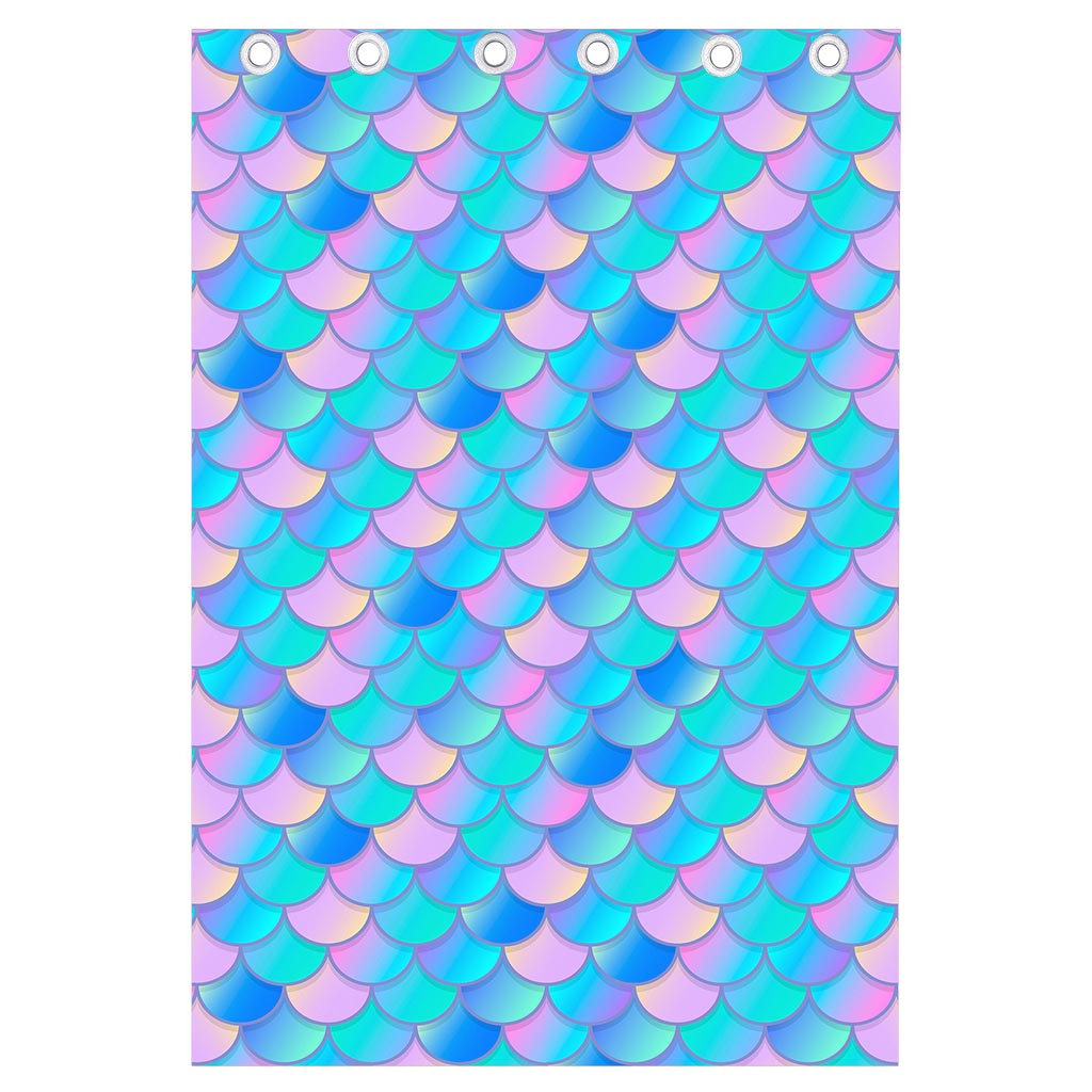 Pink Teal Mermaid Scales Pattern Print Curtain
