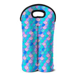 Pink Teal Mermaid Scales Pattern Print Double Neoprene Wine Tote