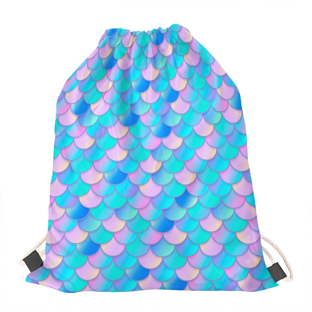 Pink Teal Mermaid Scales Pattern Print Drawstring Bag