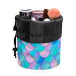Pink Teal Mermaid Scales Pattern Print Drawstring Makeup Bag