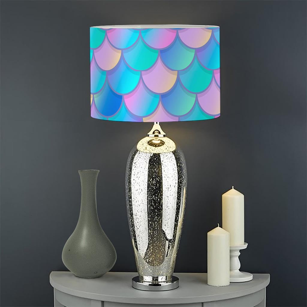 Pink Teal Mermaid Scales Pattern Print Drum Lamp Shade
