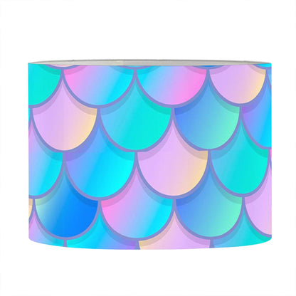 Pink Teal Mermaid Scales Pattern Print Drum Lamp Shade