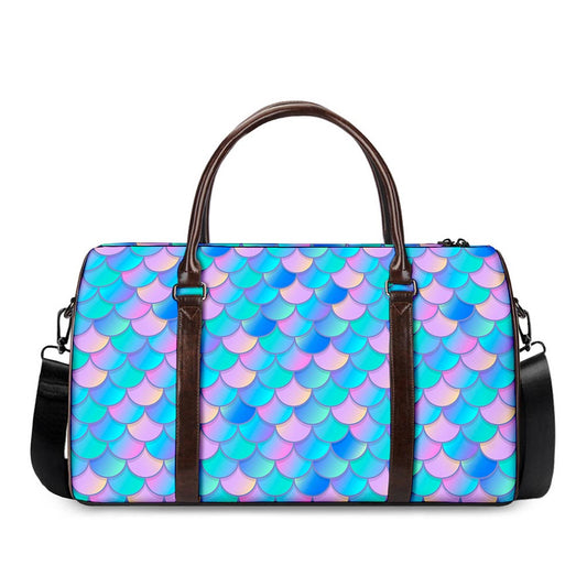 Pink Teal Mermaid Scales Pattern Print Duffle Bag