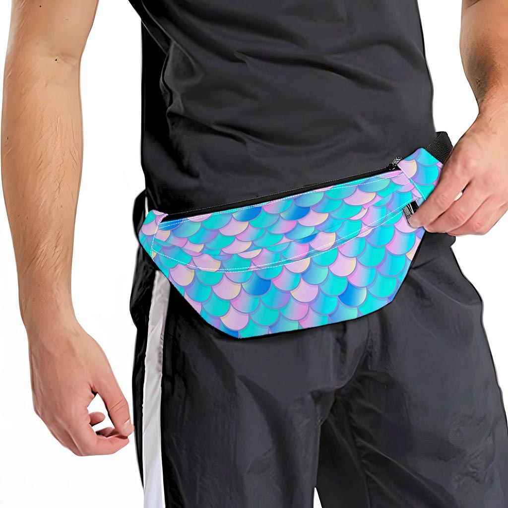Pink Teal Mermaid Scales Pattern Print Fanny Pack