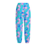 Pink Teal Mermaid Scales Pattern Print Fleece Lined Knit Pants