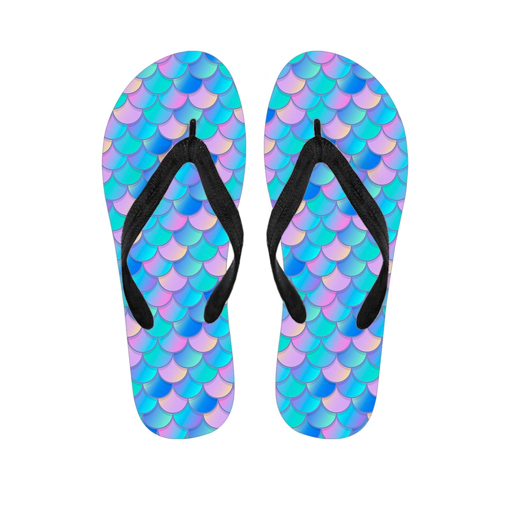 Pink Teal Mermaid Scales Pattern Print Flip Flops