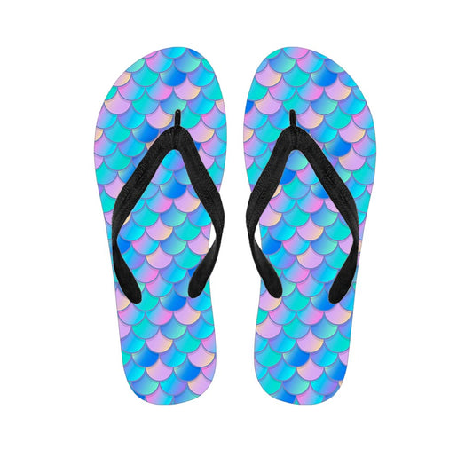 Pink Teal Mermaid Scales Pattern Print Flip Flops