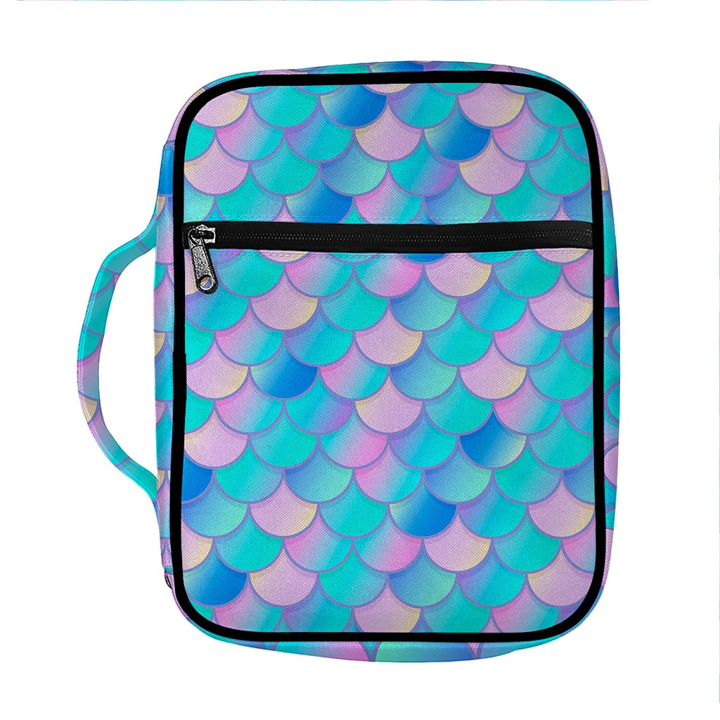 Pink Teal Mermaid Scales Pattern Print Front Pocket Bible Bag