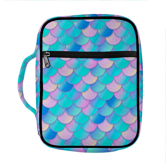 Pink Teal Mermaid Scales Pattern Print Front Pocket Bible Bag
