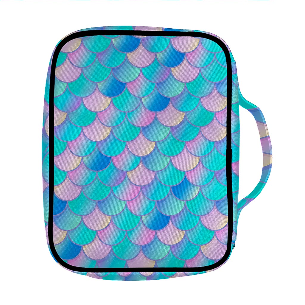 Pink Teal Mermaid Scales Pattern Print Front Pocket Bible Bag
