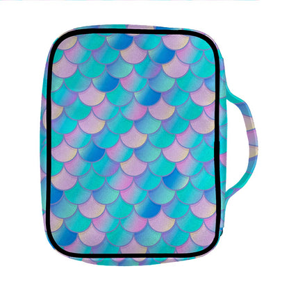 Pink Teal Mermaid Scales Pattern Print Front Pocket Bible Bag