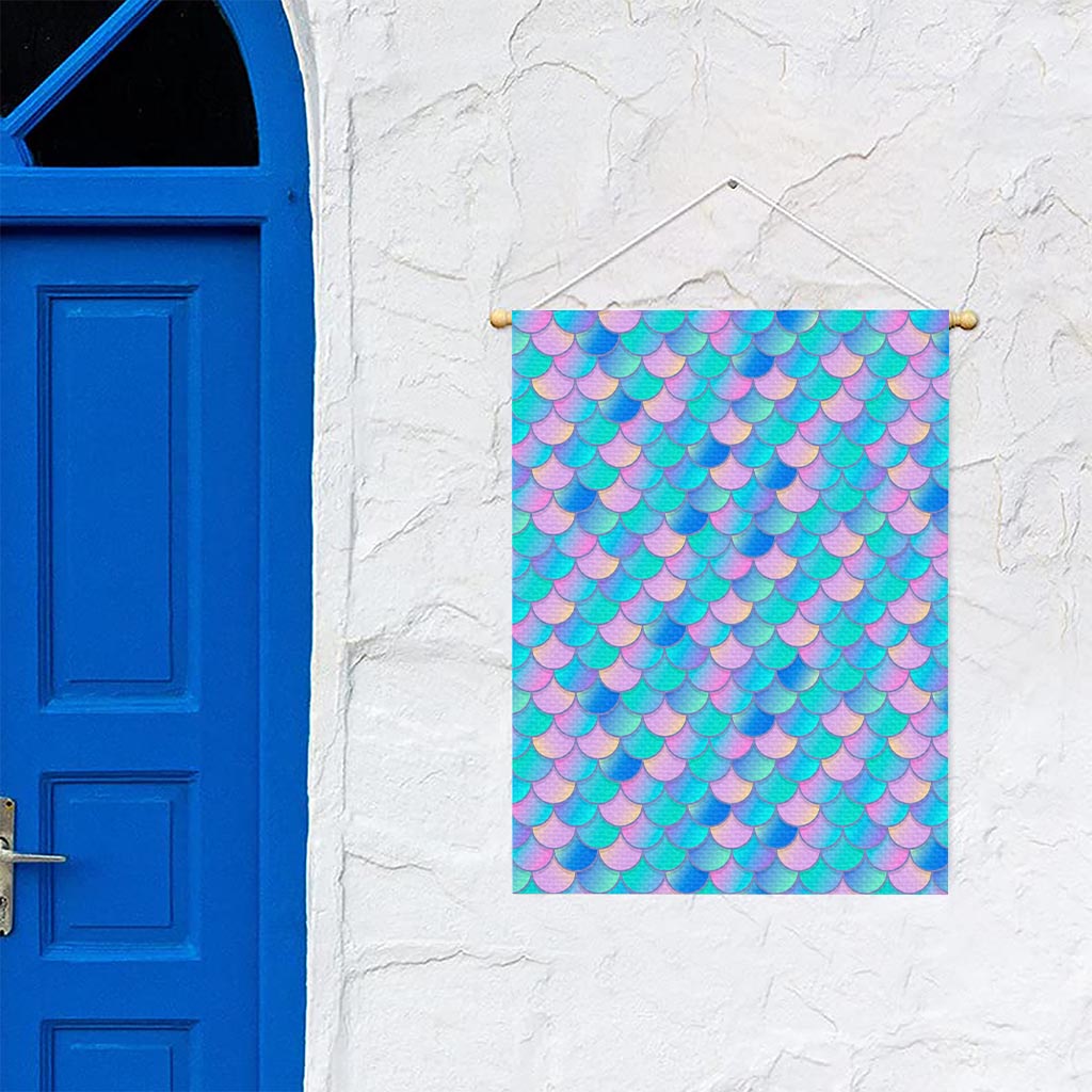 Pink Teal Mermaid Scales Pattern Print Garden Flag
